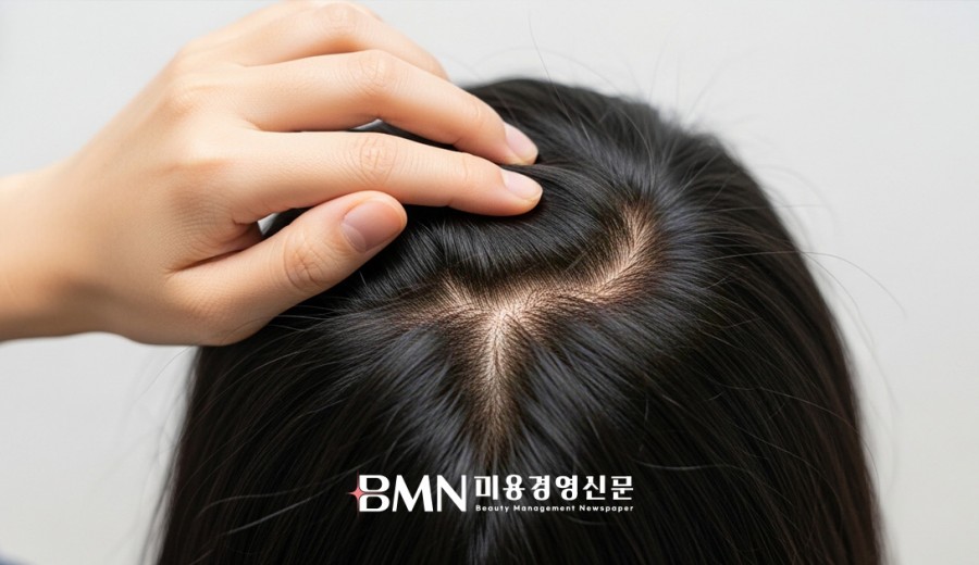 두피열감 증상을 확인하는 가르마 두피 상태 이미지