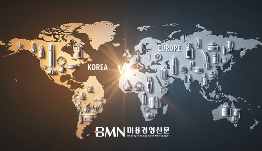 K뷰티와 유럽 화장품 시장 경쟁을 보여주는 글로벌 이미지