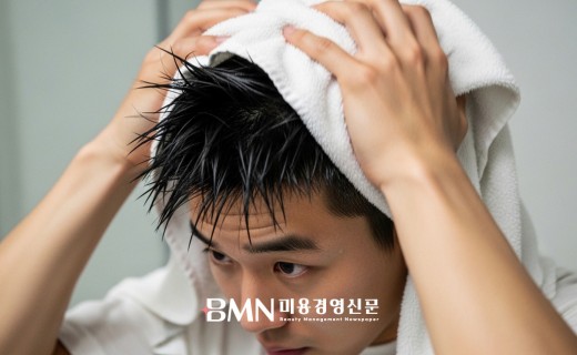 수건으로 머리를 세게 문지르는 잘못된 습관 예시