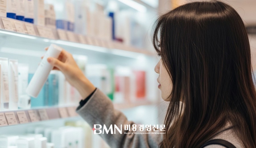 화장품 가격 상승으로 소비자가 스킨케어 제품을 신중하게 선택하는 모습