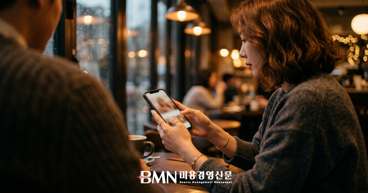 스마트폰으로 미용실을 비교하는 고객