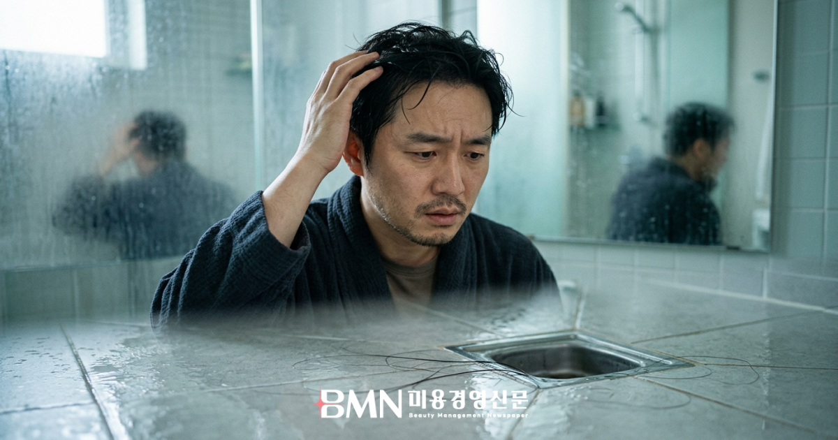빠진 머리카락을 걱정하는 고객