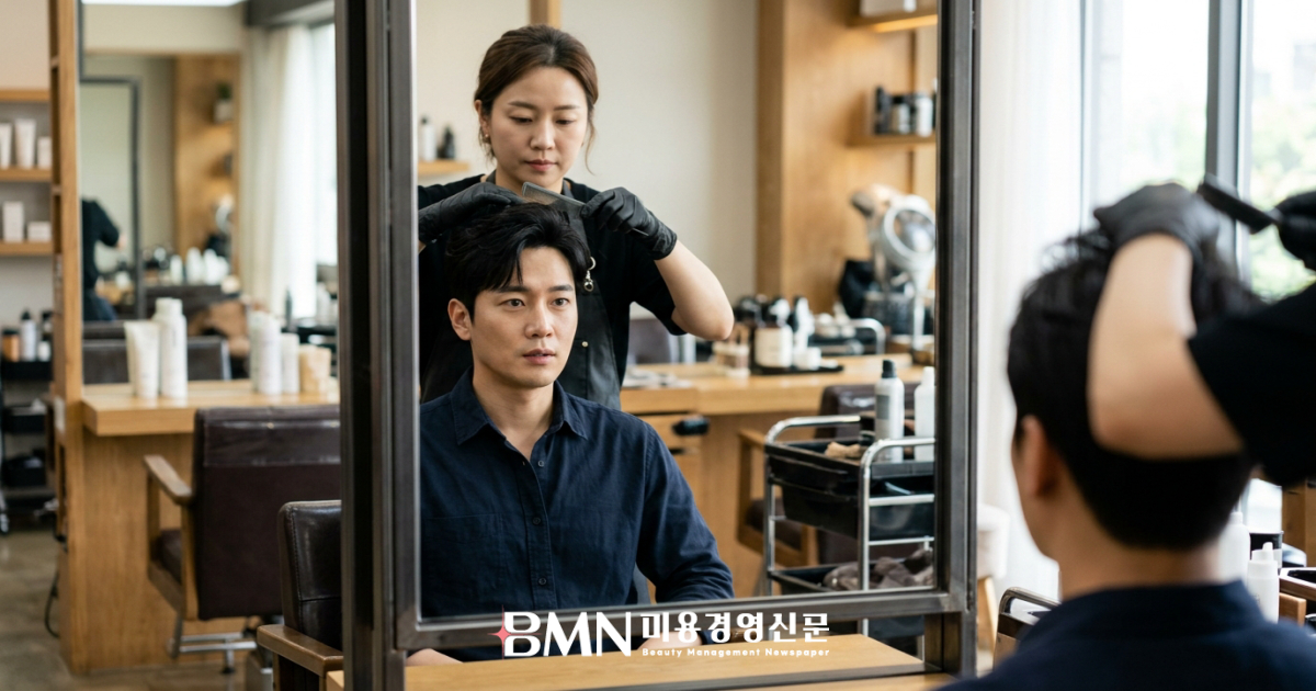 스타일 상담을 받는 탈모 고민 고객